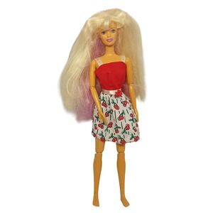 1998 Vintage Happenin Hair Barbie Fashion Doll Redressed Streaks Cherry Dress
